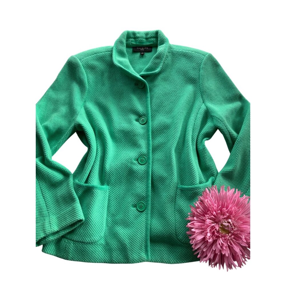 Talbots Womens Textured Green Button-Up Jacket With Pockets Size PL - Picture 13 of 14